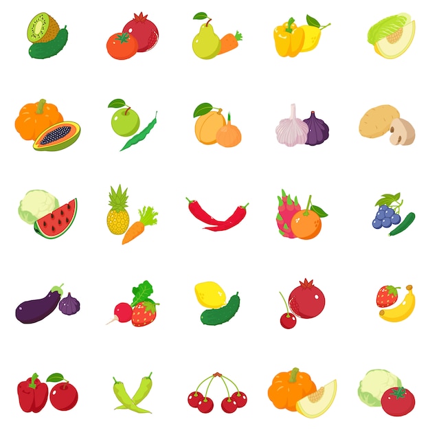 Fruit and vegetable icon set