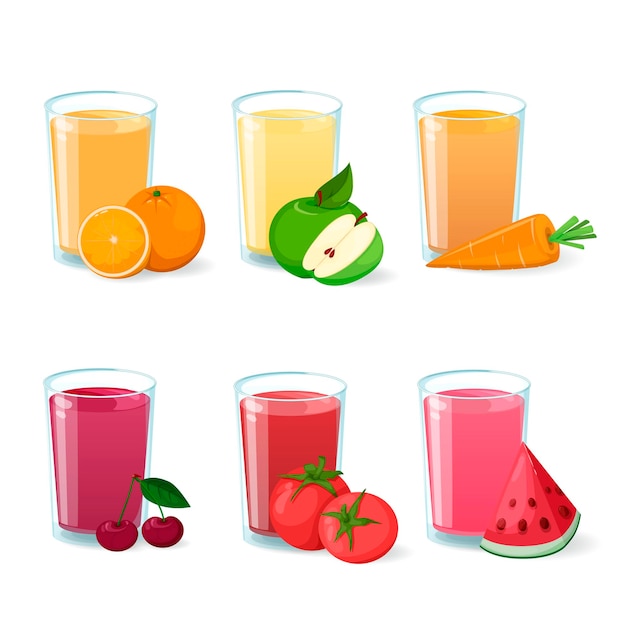 Fruit and vegetable juice in glass Vector Icon