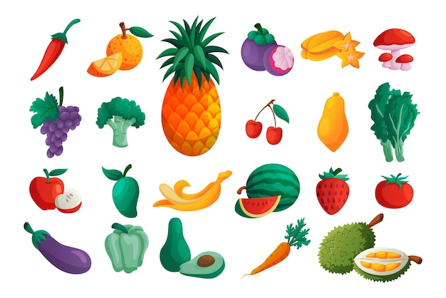 Vector fruit and vegetable set vector illustration