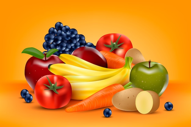 Vector fruit and vegetables background