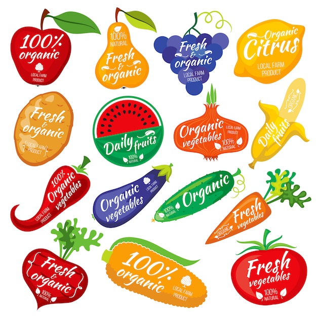 Fruit and vegetables color silhouettes