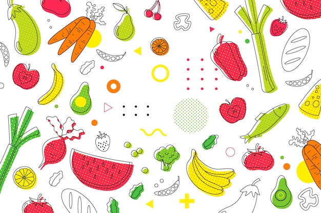 Vector fruit and vegetables halftone background