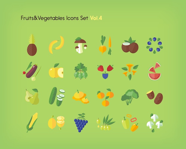 Set di icone di frutta e verdura. illustrazione.