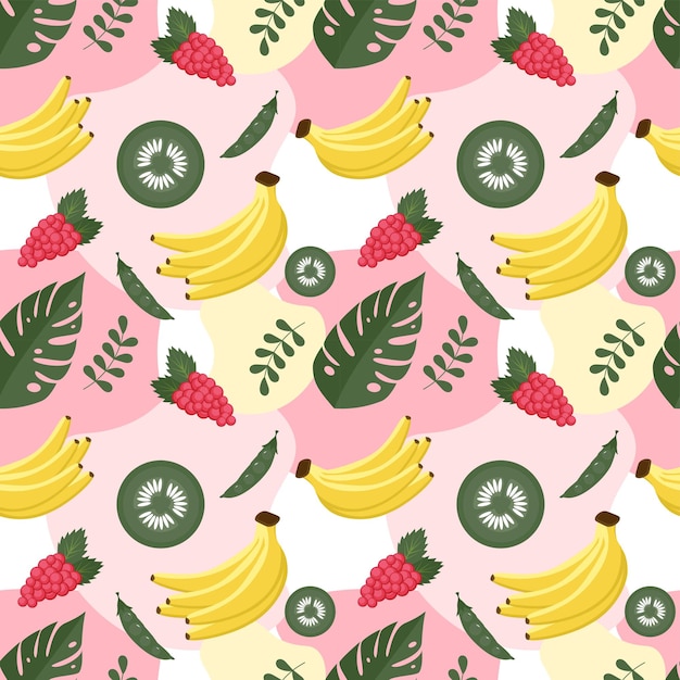 Fruit and Vegetables Seamless Pattern Design with Fresh and Natural Food in Hand Drawn Illustration