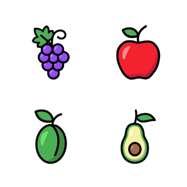 Vector fruit vlakke afbeelding, apple vlakke afbeelding, druiven vlakke afbeelding, avocado platte illustratio