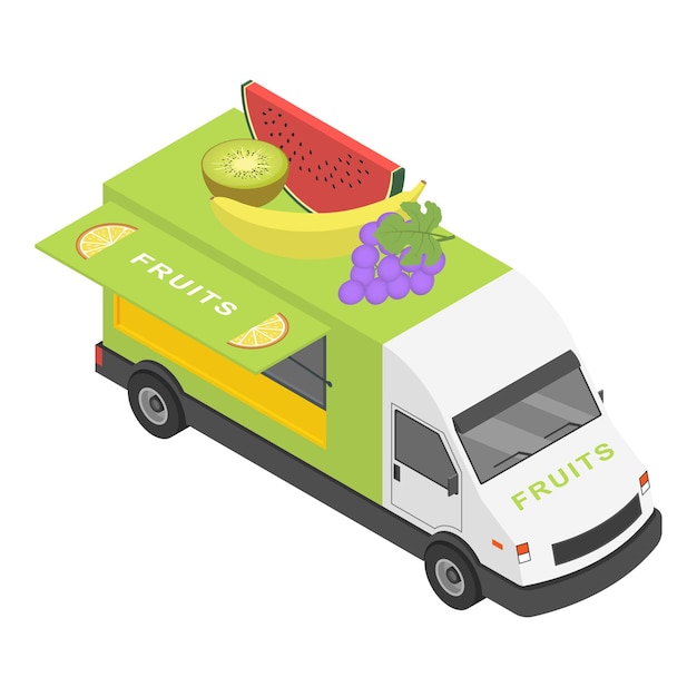 Vector fruit vrachtwagen pictogram isometrisch van fruit vrachtwagen vector pictogram voor webdesign geïsoleerd op een witte achtergrond