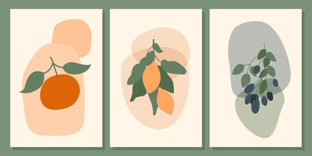 Fruit wall art poster set minimalist abstract boho fruit pattern background collection