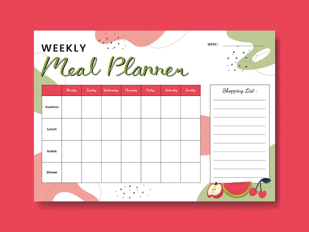 FRUIT WEEKLY MEAL PLANNER WITH FRUIT ILLUSTRATION