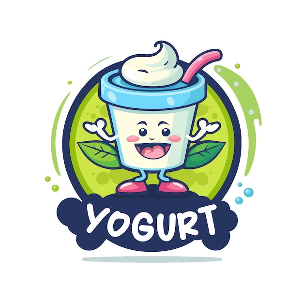 Vettore yogurt alla frutta sulla tazza logo carino mascotte gelato gelato cartoon art design