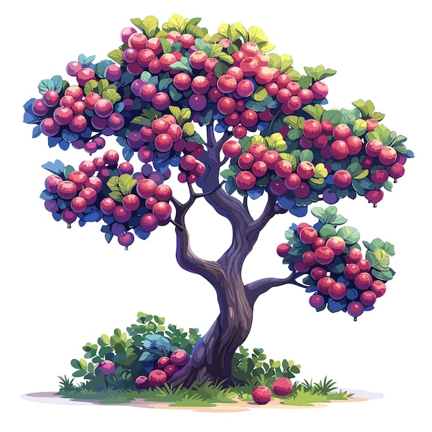 Vector fruiting fig tree flat colors cartoon isolated transparent background images