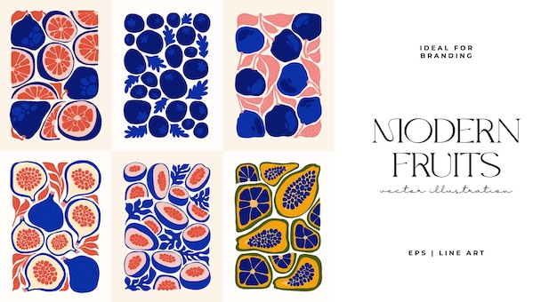 Fruits abstract elements Food and healsy composition Modern trendy Matisse minimal style