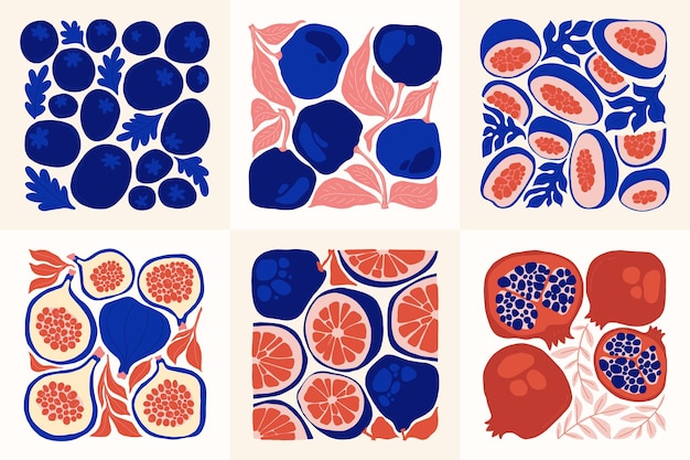 Fruits abstract elements food and healsy composition modern trendy matisse minimal style