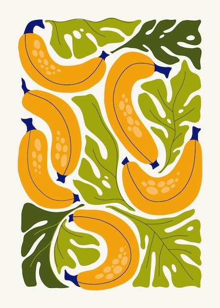 Vector fruits abstract elements food and healsy composition modern trendy matisse minimal style