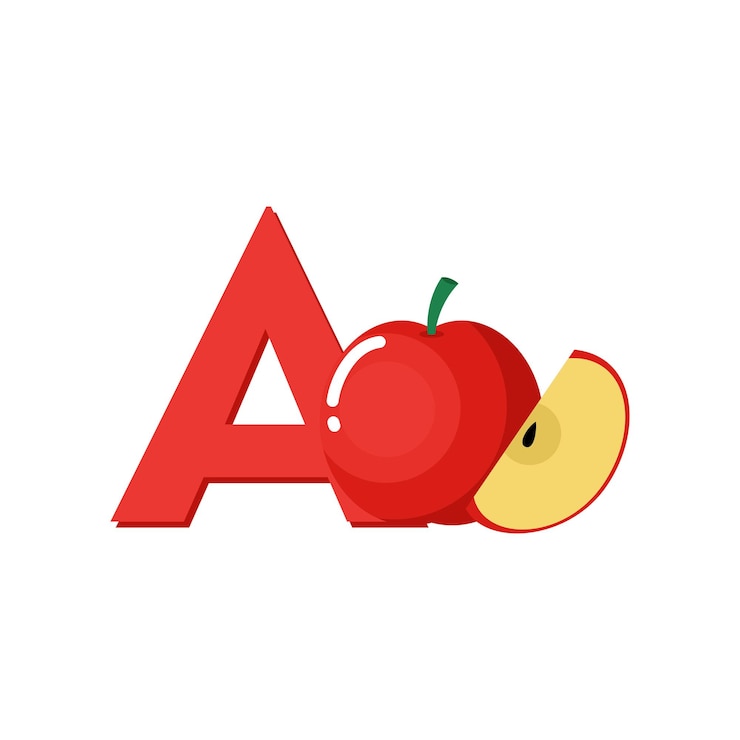 Vector fruits alphabet letter a for apple education for kids flat vector illustration