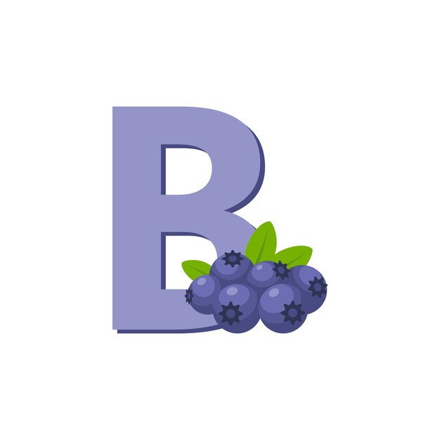 Vector fruits alphabet letter b for blueberry education for kids flat vector illustration