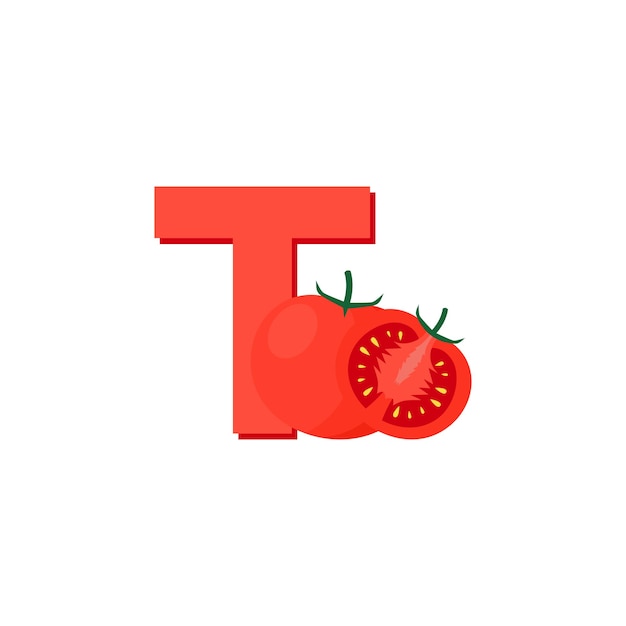 Fruits Alphabet Letter T for Tomato Education for Kids Flat Vector Illustration