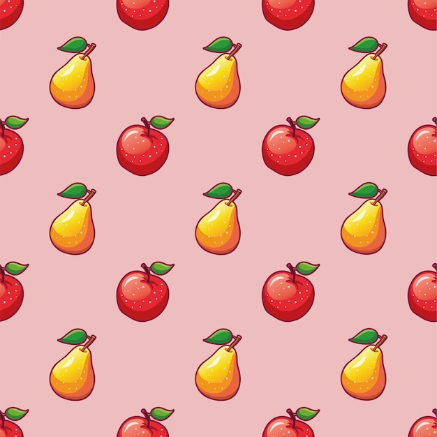 Frutti mela e pera modello senza cuciture per tessile illustrazioni di mela rossa matura e pera gialla