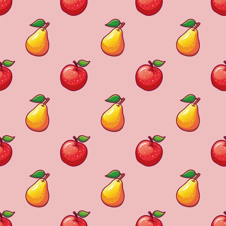 Vector fruits apple and pear seamless pattern for textileillustrations of ripe red apple and yellow pear