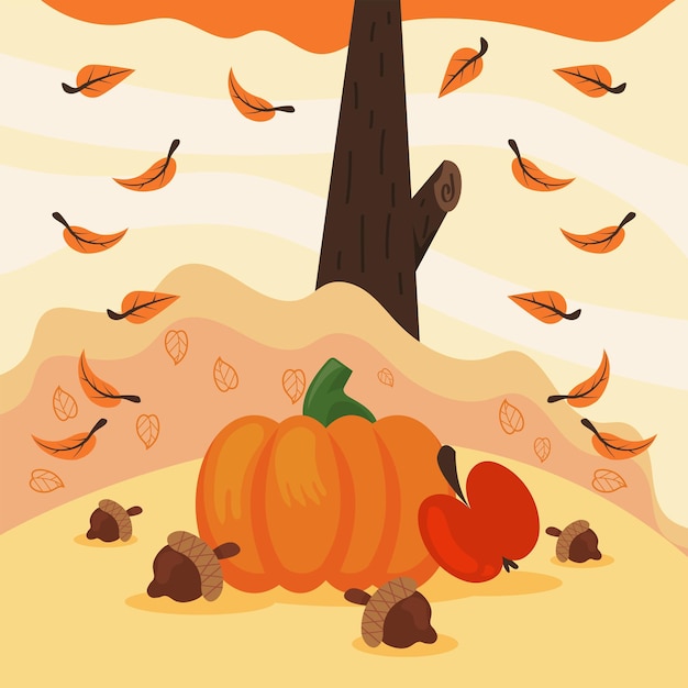 Vector fruits in autumn scene