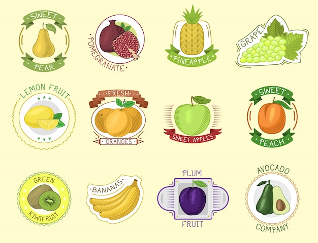 Vector fruits badges.