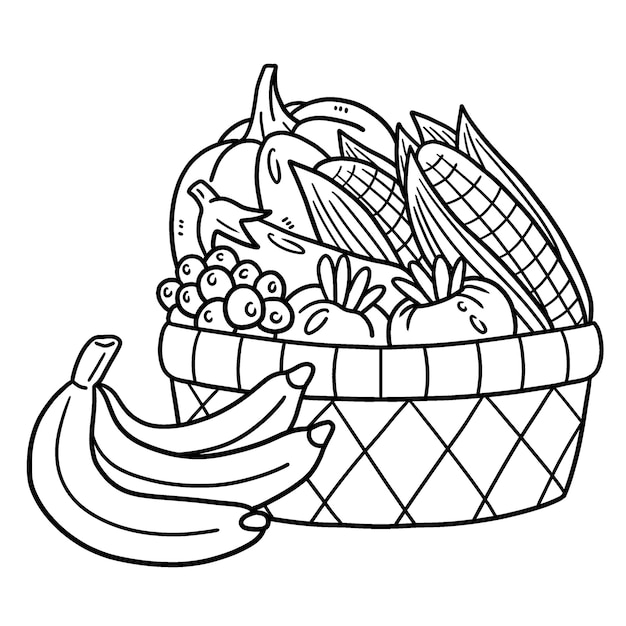 Fruits in the basket isolated coloring page