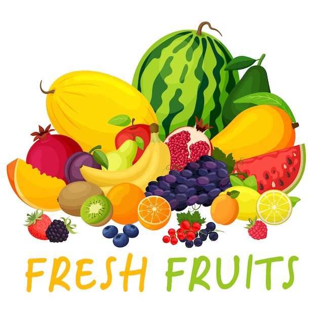 Vector fruits and berries fresh fruit vector illustration