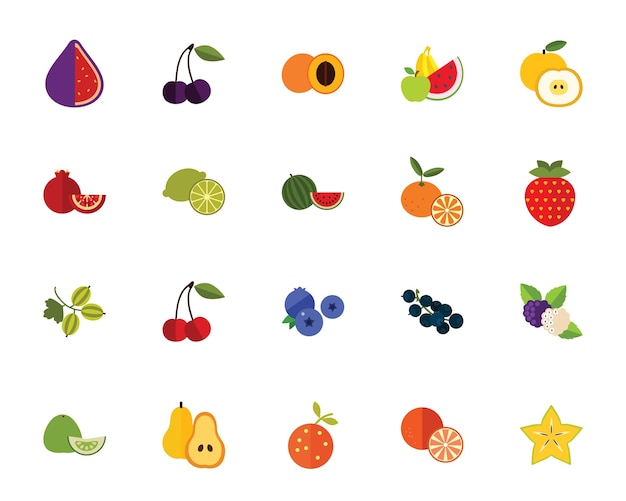 Fruits and berries icon set