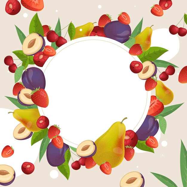 Fruits and berries round frame template