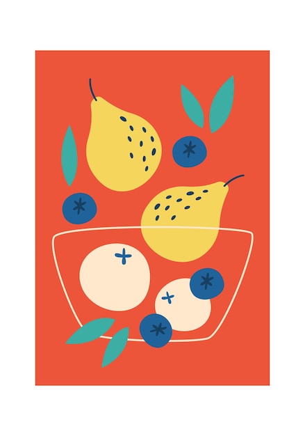 Vector fruits and berries still life painting