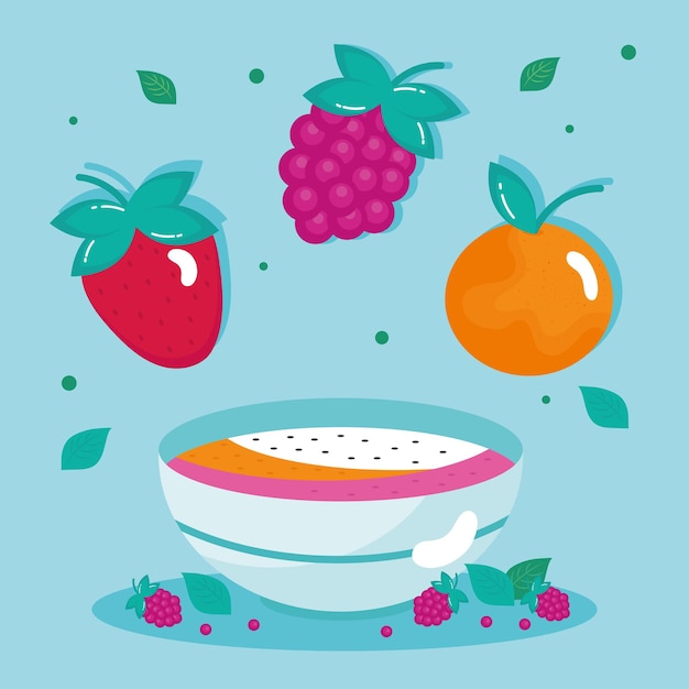 Vector fruits in bowl healthy icons