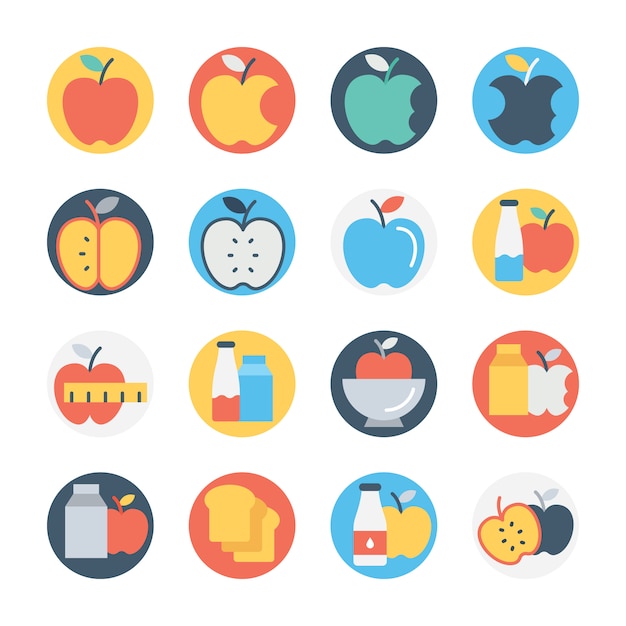 Fruits circular color icons set