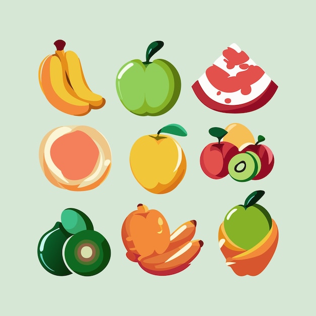 Fruits collection cartoon vector icon illustration food nature icon concept isolated vector