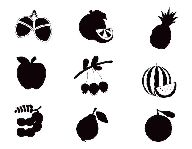 Fruits collections isolated vector Silhouettes