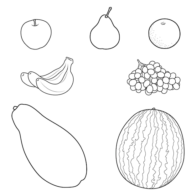 ベクトル 果物の着色アウトライン黒と白のベクトル図