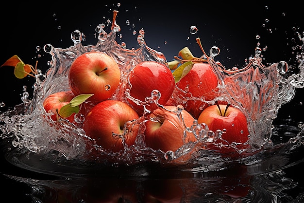 fruits falling in water splash isolated on black background