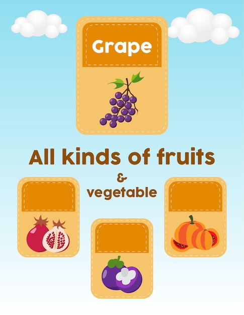 ベクトル フルーツ フラッシュカード ワークシート ブドウ