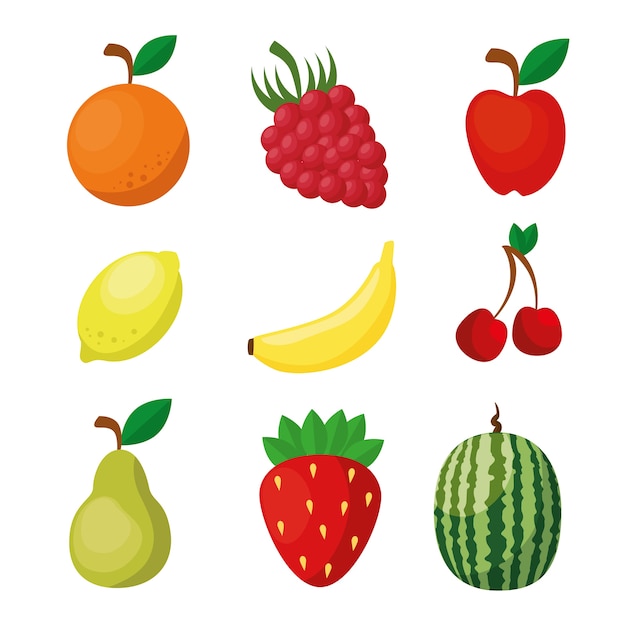 Fruits healthy food vegan icons