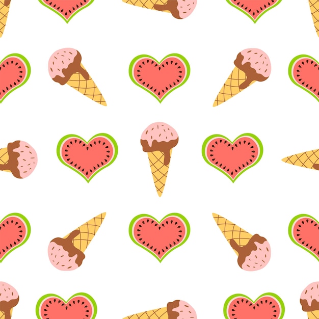 Fruits ice cream seamless pattern summer ice cone background with watermelon vector summer sweets cover