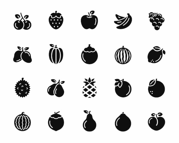 Vector fruits icon set isolated on white background