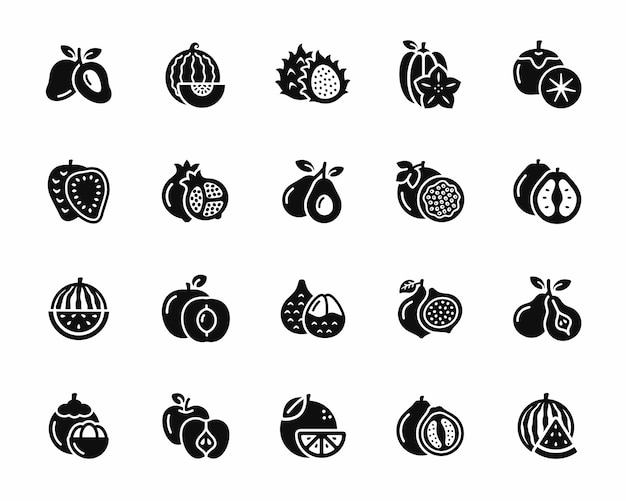 Vector fruits icon set isolated on white background