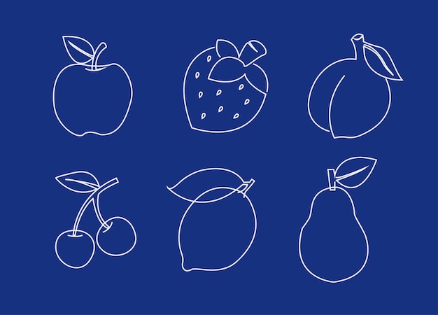 Vector fruits line art icon set