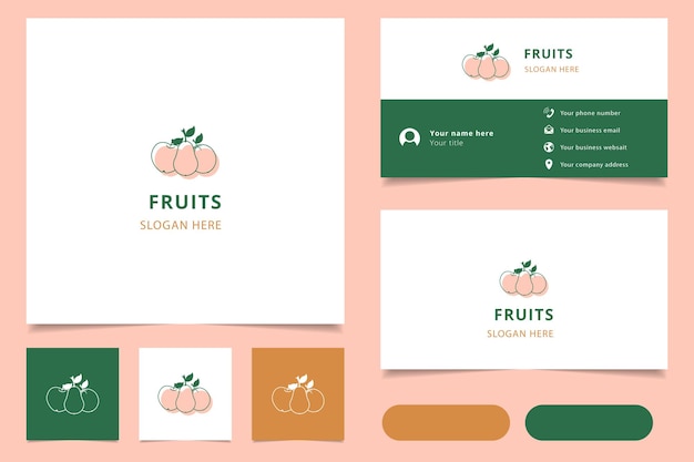 Fruits logo design with editable slogan branding book and