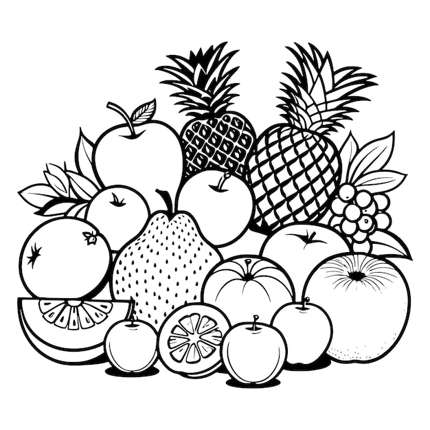 Vector fruits outline kleurpagina illustratie voor kinderen en volwassenen