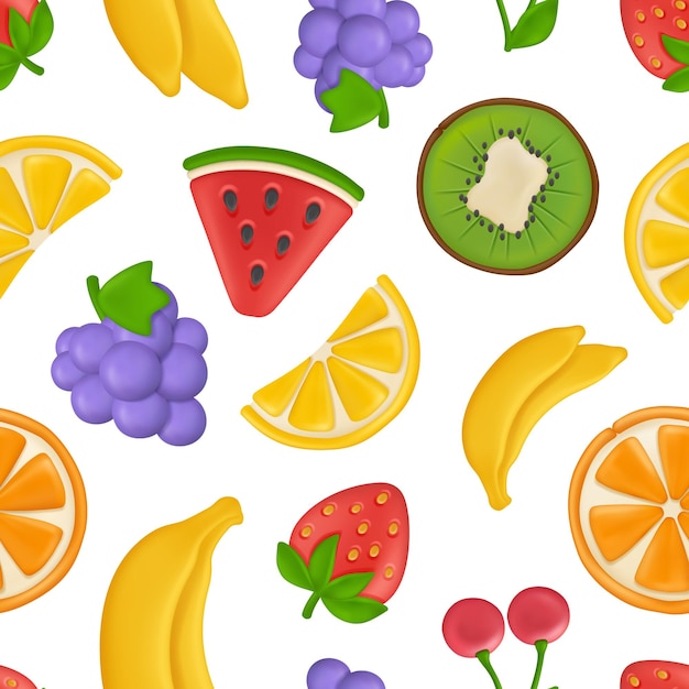 Fruits pattern Plasticine stylized products orange strawberry cherry eating healthy fruits decent vector seamless backgraund for textile project design