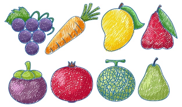 Fruits in Pencil Colour Sketch Simple Style