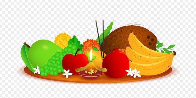 Vector fruits in a plate on transparent background