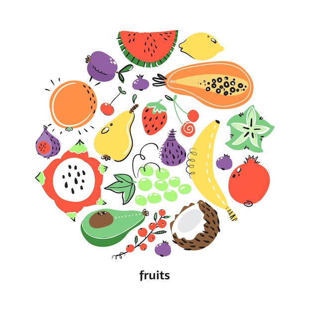 Vector fruits in round composition for your design