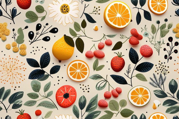 Vector fruits seamless pattern food background top view