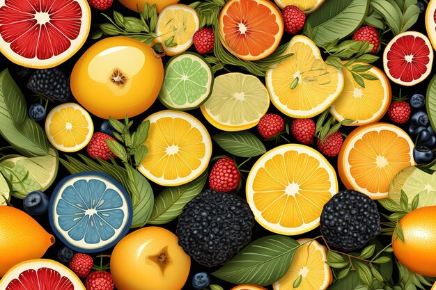 Vector fruits seamless pattern food background top view