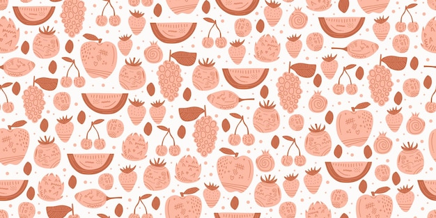 Fruits seamless pattern with hand drawn pink colors